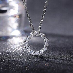 💥 Simple Shiny Hollow Round Many Marquis CZ Necklace for Women, EVGG1108